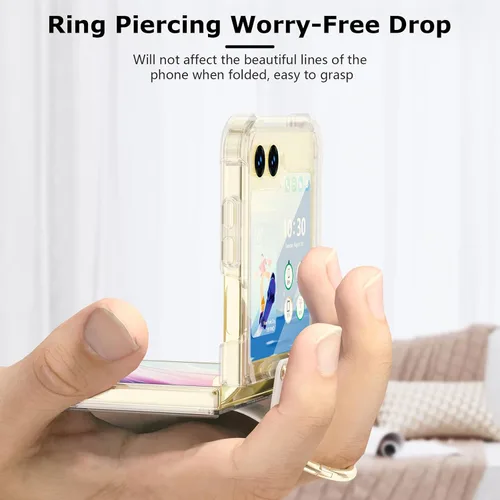 Vista 4 de Funda transparente para Samsung Galaxy Z Flip 6 con anillo, anticaídas a prueba de golpes para Z Flip 6 5G 2024