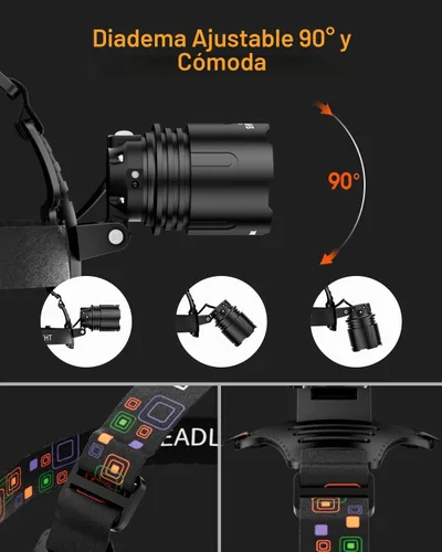 Vista 8 de Linterna frontal recargable con luz de doble color y sensor de movimiento, 1000 lúmenes, linterna de cabeza súper brillante, IPX6 impermeable