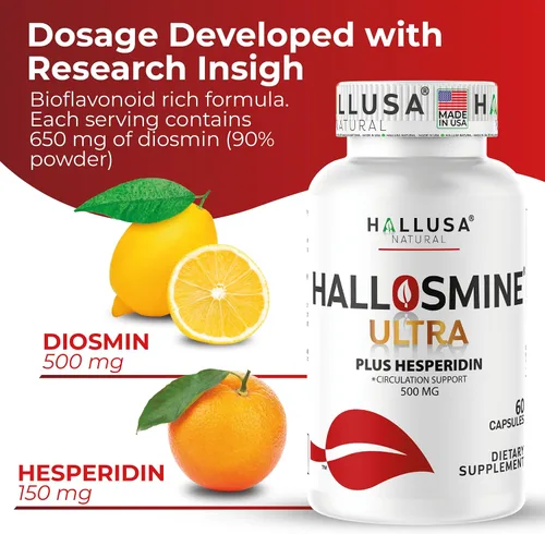 Vista 5 de Hallusa Natural Hallosmine Ultra Diosmin 500mg y Hesperidina 150mg – Piernas pesadas, hinchazón y vena – Suplementos para la circulación sanguínea