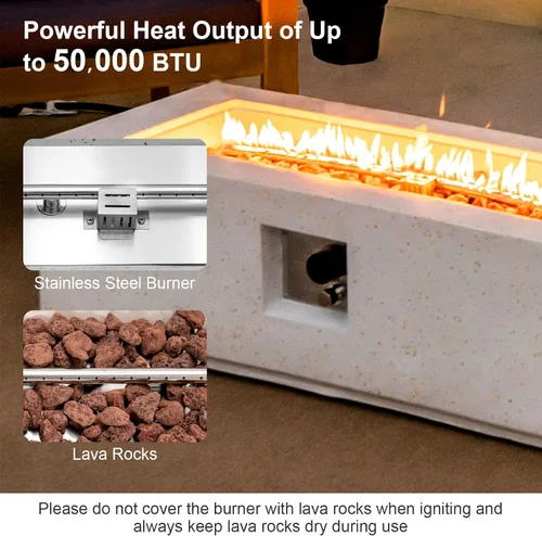 Vista 3 de Tangkula Mesa de fuego para exteriores de 50,000 BTU, mesa rectangular de gas propano de terrazo de 42 pulgadas con encendido automático, quemador