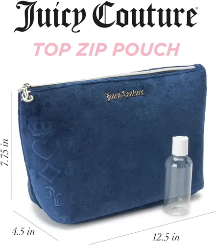 Vista 2 de Juicy Couture Bolsa de maquillaje azul organizador de cosméticos esenciales de viaje con cremallera superior cuña terciopelo corazón corona
