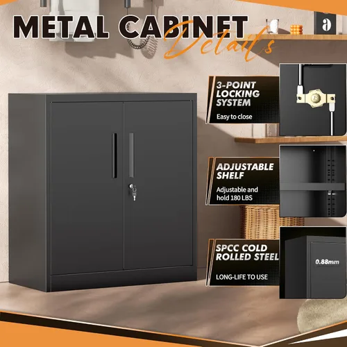 Vista 5 de INTERGREAT Armarios de almacenamiento de metal con cerradura, gabinete de almacenamiento de oficina con cerradura de 36 pulgadas con 2 puertas y 2