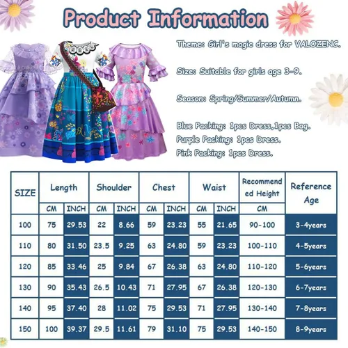 Vista 3 de Mirabel Isabella - Vestido de disfraz para niñas disfraz de princesa Madrigal vestido de Halloween con bolsa