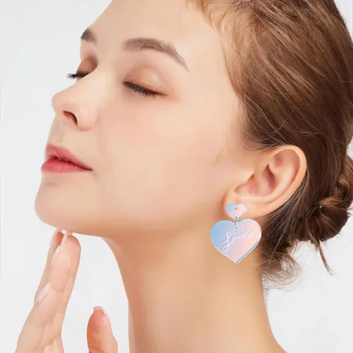 Vista 4 de KATOCHUG Swifts Lover Heart Earrings for Women 925 Silver Post Trendy Earrings Acrylic Dangle Drop Earrings TS Tour Concert Gifts for Fans