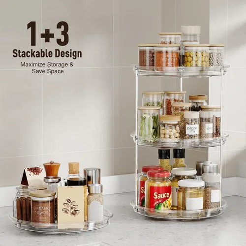 Vista 7 de Organizador Lazy Susan de 2 niveles, tocadiscos Lazy Susan de 9 pulgadas para gabinete, organizador apilable giratorio para especias para encimera