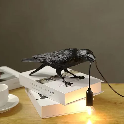 Vista 6 de HGomx Raven - Lámpara de escritorio LED de resina para dormitorio, oficina, sala de estar, casa de campo, Art Deco con enchufe