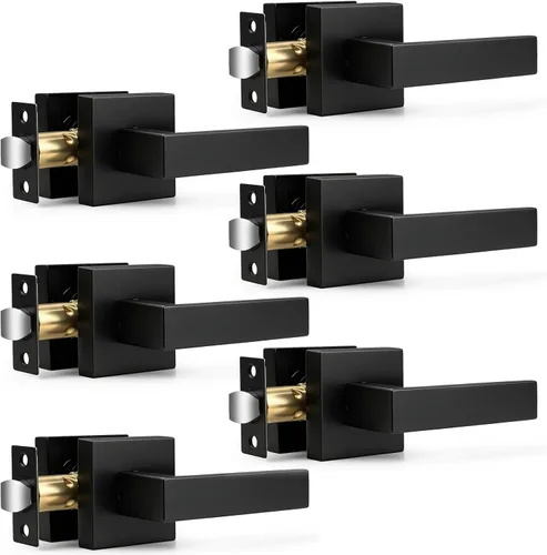 Vista 20 de Probrico Palanca de Paso Interior Negro Mate, Manija de Puerta de Pasillo y Armario sin Llave de Servicio Pesado, Herrajes de Interior Resistentes
