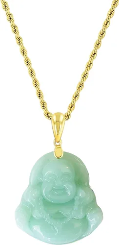 Vista 8 de Collar con colgante de jade verde de Buda sonriente y ríe con cadena de cuerda de jade auténtico certificado de grado A hecho a mano, collar de Buda