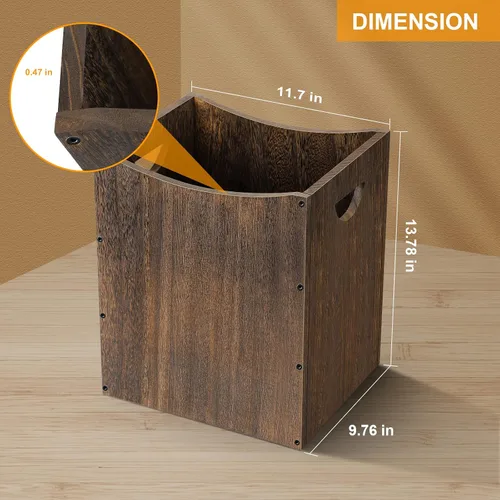 Vista 2 de Vrisa Basurero rectangular de madera de 5.3 galones con asas integradas, pequeño bote de basura para dormitorio, oficina, cocina, baño, debajo