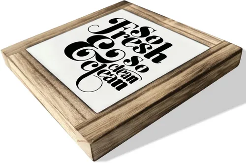 Vista 3 de Divertida Placa de Madera para Baño, So Fresh So Clean, Placas de Madera Box Decoración de Escritorio 5.9×5.9×0.7 pulgadas, Letreros Pequeños