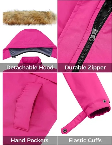 Vista 6 de ZSHOW Chaqueta de esquí impermeable para niñas, abrigo de invierno con forro polar cálido acolchado grueso