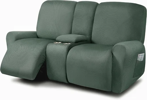 Vista 34 de ULTICOR Fundas para sofá reclinable de 8 piezas, fundas elásticas con hilo teñido para sofá reclinable de 3 cojines, gruesas, suaves y lavables Gris
