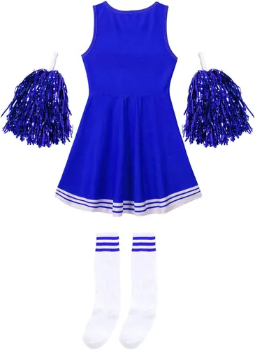 Vista 4 de TSSOE Disfraz de animadora para niños y niñas, uniforme de animación, pompones, disfraces de cosplay atléticos