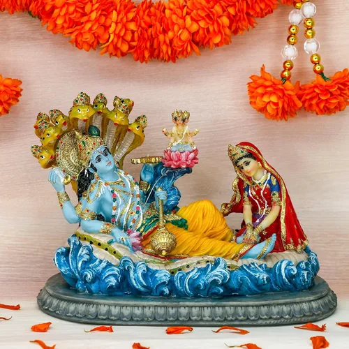 Vista 2 de BangBangDa Estatua de Dios hindú Vishnu Lakshmi – 8.3 pulgadas de largo, ídolo indio Vishnu Laxmi Murti, regalo para cumpleaños familiar indio