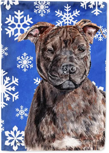 Vista 203 de Caroline's Treasures SC9374GF Bulldog English Snow flakes Holiday Garden Flag Buzón Bandera decorativa para patio exterior, patio, obras de arte