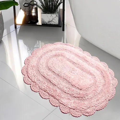 Vista 33 de Chardin home Alfombra de baño de ganchillo beige, alfombra de baño ovalada 100% algodón con borde de ganchillo artesanal hecho a mano, alfombra