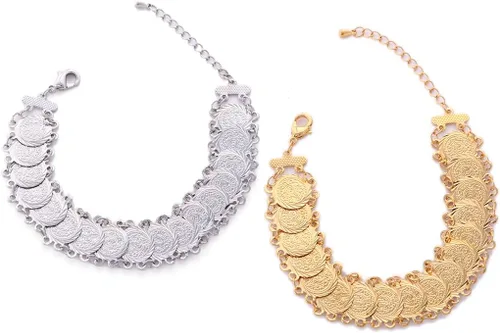 Vista 4 de Pulsera de monedas de dinero islámico musulmán bañada en oro para mujer