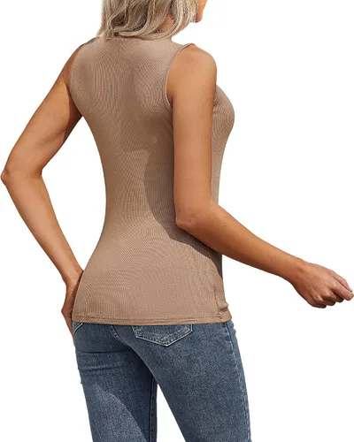 Vista 7 de 3 piezas de camisas sin mangas de cuello alto falso para mujer, camisetas elásticas ajustadas, básicas, ligeras, para capas