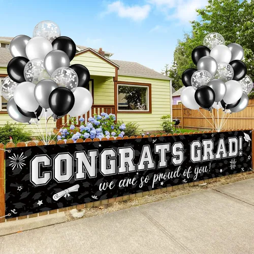 Vista 10 de Cartel de graduación de 37 piezas para decoración de globos de clase de 2026, pancarta de felicitaciones graduadas para decoración al aire libre