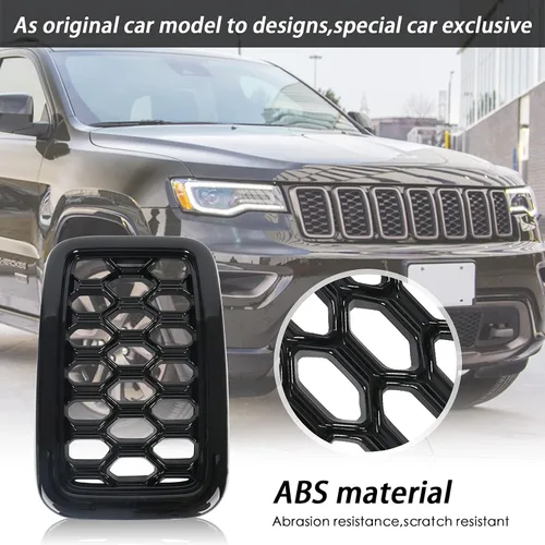Vista 3 de 7 piezas de insertos de rejilla frontal de malla de panal negro brillante reemplazan para Jeep Grand Cherokee 2017-2021
