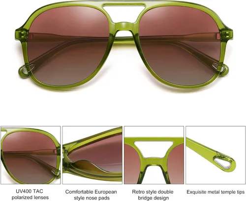 Vista 2 de SOJOS Lentes de sol estilo aviador polarizados retro para mujeres y hombres, clásicos de los años 70, estilo vintage de los años 70, cuadrados