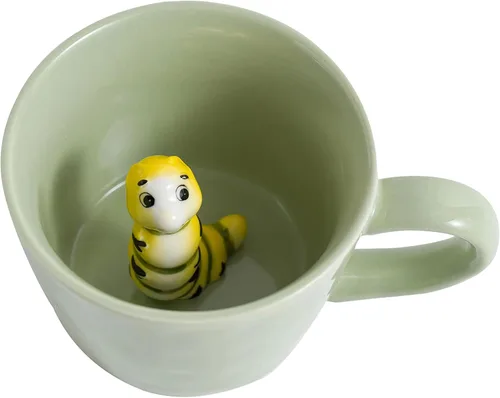 Vista 11 de Taza de Cerámica de Caracol DIHOclub Taza de Caracol Oculta con Animal 3D Dentro, Serie Jardín Figura Hecha a Mano (Verde Manzana)