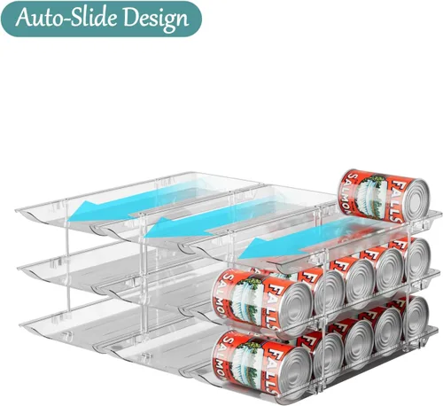 Vista 3 de Organizador de almacenamiento de latas para despensa, soportes para latas para despensa, dispensador de alimentos enlatados, estante de plástico