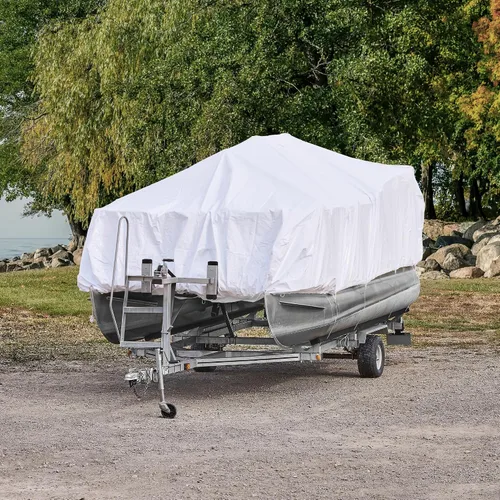 Vista 3 de Transhield Funda para barco pontón, funda de almacenamiento de pontón de 16 pies, resistente, impermeable y reutilizable, cuerda perimetral