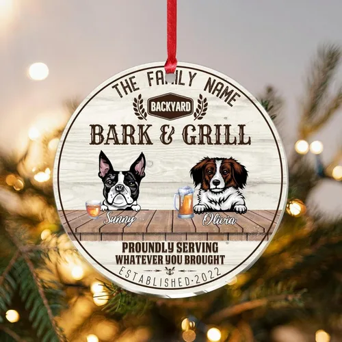 Vista 22 de SILYHEART Adorno acrílico navideño de perro toro francés y mastín napolitano, adornos de sublimación de Navidad, nombre de perro, divertido perro