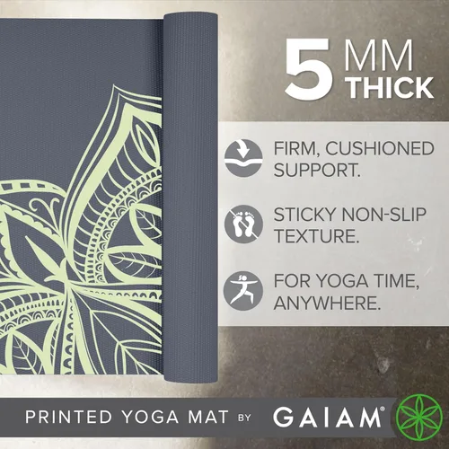 Vista 4 de Gaiam - Esterilla de yoga premium de 5mm con estampado, gruesa y antideslizante para todo tipo de yoga, pilates y entrenamientos en el suelo