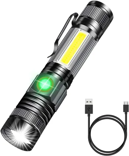 Vista 10 de Linterna táctica recargable, (sin batería), linternas magnéticas USB con luz de flash COB, 4 modelos, zoomable, impermeable, Vnina LED linterna