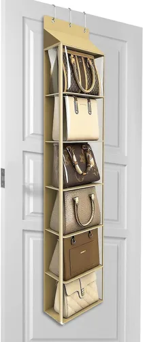 Vista 9 de Lirex Organizador de bolso para colgar sobre la puerta y estante para el armario, organizador de almacenamiento de bolsos con colgador para bolsos.