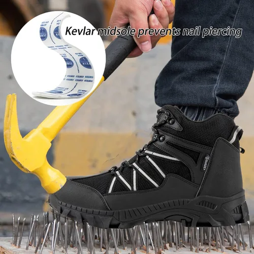 Vista 3 de SUADEX Botas con punta de acero para hombres, botas de seguridad para hombres, botas de trabajo con punta de compuesto para hombres, botas