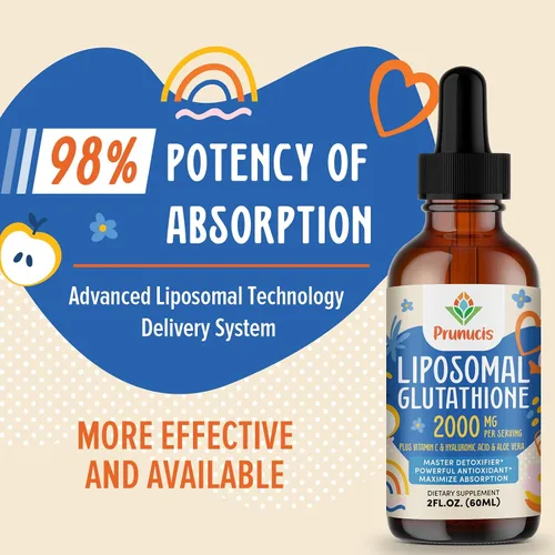 Vista 3 de Prunucis Líquido de glutatión liposomal de 2000 MG, 98% de absorción, suplemento activo de L-glutatión, apto para veganos, potente complejo