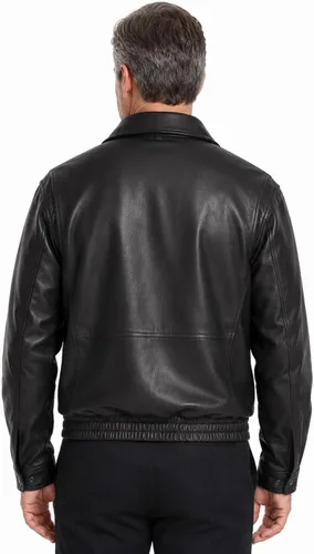 Vista 4 de REED Chaqueta de cuero All American Bomber para hombre, fabricada en EE. UU Negro