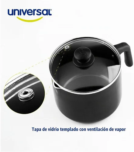 Vista 4 de Universal Jarra de leche antiadherente (51 onzas - 1.6 cuartos de galón) con tapa de vidrio, jarra de espuma de aluminio