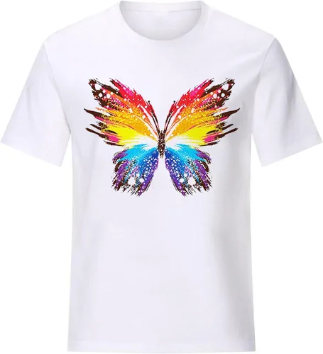 Vista 5 de Camisas Manga Corta Mujer Blusas Estampado Libélula y Mariposa a la Moda Camisetas Manga Corta Corazón Estampado