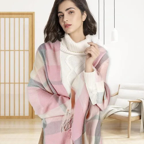 Vista 5 de Loritta Bufanda para mujer, chales largos a cuadros, para invierno, cálida, bufandas grandes, regalos