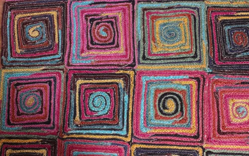 Vista 6 de Natural Jute Collection - Alfombra rectangular de 2 x 3 pies, alfombra de yute trenzada a cuadros multicolor de 0.27 pulgadas de grosor, ideal