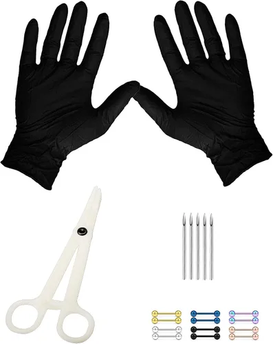 Vista 6 de Heienngy - Kit de piercings de 14G anillos de lengua anillos quirúrgicos de acero inoxidable para pezónlengua kit de joyería de calibre 14 agujas
