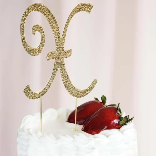 Vista 11 de Efavormart - Decoración para tartas de 4.5 pulgadas de alto con diamantes de imitación dorados brillantes para bodas, fiestas de cumpleaños, eventos