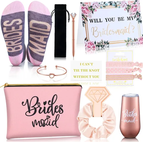 Vista 7 de Yexiya Juego de 13 piezas de regalo de caja de propuesta de dama de honor, regalo con texto en inglés "Will You Be My Maid of Honor", de acero