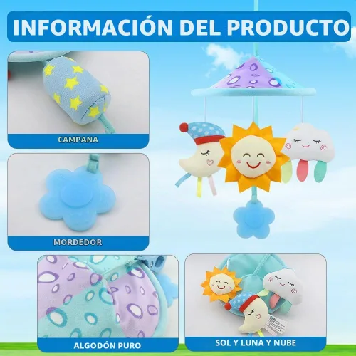 Vista 3 de Cochecito de bebé juguetes móviles, juguetes de cochecito con sonajero suave para 0 meses + (cielo)