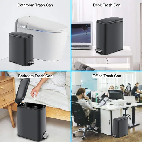 Vista 7 de H+LUX Bote de basura pequeño con tapa de cierre suave, cubo de basura con papelera interior extraíble, papelera rectangular para baño, dormitorio