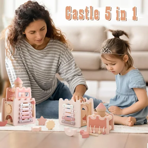 Vista 2 de Youuys Cubo de actividades de madera 9 en 1, juguetes Montessori para niños y niñas de más de 3 años, juguetes educativos multiusos de aprendizaje