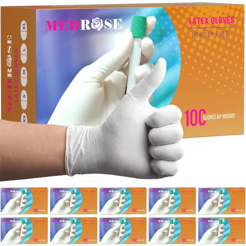 Vista 8 de Guantes de látex MedRose pequeños - 100 guantes de goma - Guantes desechables sin polvo, impermeables, blancos