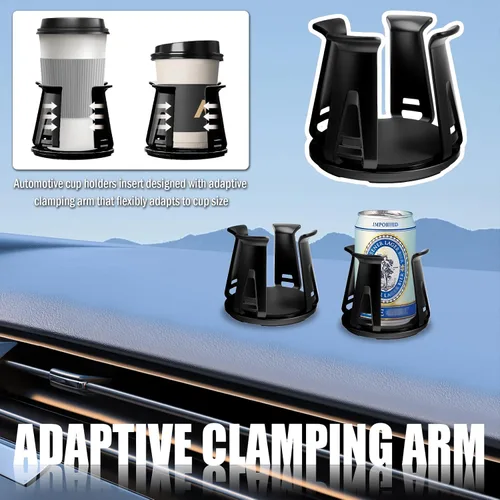 Vista 5 de 2 piezas de insertos para portavasos de coche con brazo de sujeción adaptativo, insertos autoadhesivos para portavasos de coche con soporte