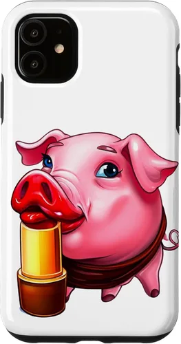 Vista 8 de Funda para iPhone 17 con lápiz labial para niñas en un cerdo
