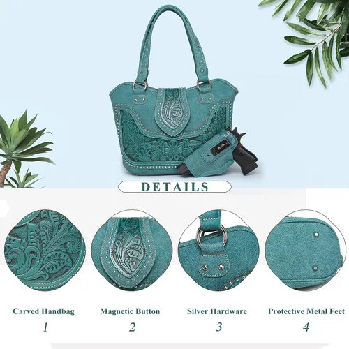 Vista 4 de Montana West Bolso de mano occidental para mujer, bolsa de transporte oculta con funda desmontable