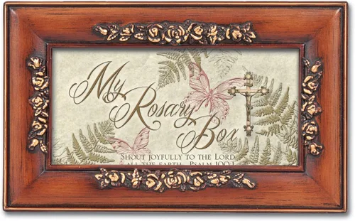 Vista 2 de Cottage Garden Rosario Caja de música en relieve con grano de madera Plays Ave Maria